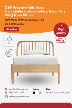 an advertisement for a bed that is made from wood