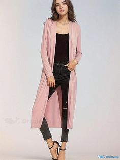 Orcajump - Solid Open Front Lightweight Cardigan, Casual Long Sleeve Long Length Cardigan, Women's Clothing Pink Solid Color Cardigan For Spring, Spring Pink Solid Color Cardigan, Solid Non-stretch Spring Cardigan, Spring Solid Non-stretch Cardigan, Spring Stretch Solid Color Cardigan, Casual Long Pink Cardigan, Long Pink Cardigan For Layering, Long Solid Color Cardigan For Spring, Solid Color Long Cardigan For Spring