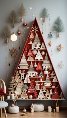 a christmas tree made out of wooden pieces