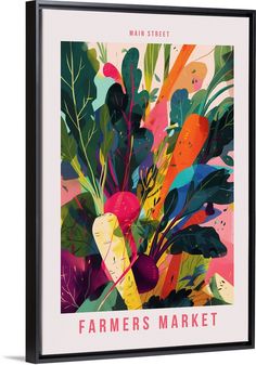 a framed poster with an image of vegetables and plants on it's front cover