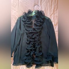 Gorgeous, Sheer Black Blouse With Ruffle Detailing Down The Front And Around The Cuffs. Never Worn. Bought For A Special Occasion I Never Went To And Was Too Late To Return. Black Sheer Blouse, Zara Black, Zara Tops, Too Late, Black Blouse, Special Occasion, Top Blouse, Zara, Womens Tops