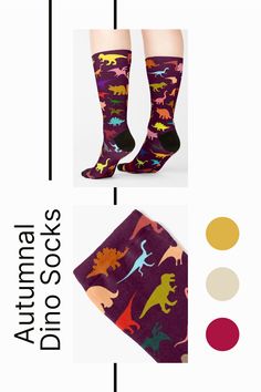 Get ready to embark on adventures with our Autumnal Dino Socks! 🦖 These cozy, aubergine colored dinosaur socks are perfect for exploring the world and staying warm during fall months. Don't miss the opportunity to bring a splash of adventure into your wardrobe this season. Socks for Adventure! 🦕 Fall Months, Exploring The World