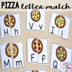 pizza letter match with matching cards to help kids learn the letters and numbers in their own language