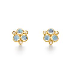 18K Gold Classic Trio Stud Earrings with blue moonstones & diamonds by Temple St. Clair. Buy these hand made haut couture earrings and more custom fine jewelry by Temple St. Clair. Bauble Bar Jewelry, Bride Hairstyles Updo, Bracelets Sets, Rose Gold Jewellery, Jewelry Sketch, Bauble Bar, Rhinestone Projects, Inner Glow, Bar Jewelry