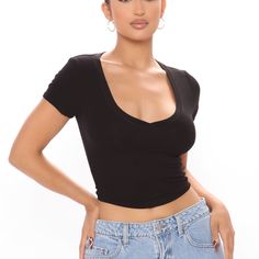 If Bought No Returns Thank You Black Scoop Neck Top For Everyday, Trendy Black Scoop Neck Top, Everyday V-neck Crop Top, Casual V-neck Crop Top For Night Out, Black Scoop Neck Top For Night Out, Stretch V-neck Crop Top For Everyday, Trendy V-neck T-shirt For Night Out, Trendy Black V-neck T-shirt, Black V-neck Top For Night Out