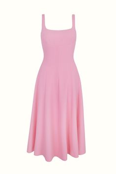 Asia Dress In Pink Double Crepe | Emilia Wickstead Flare Midi Dress, Emilia Wickstead, Column Dress, Timeless Pieces, Pink Dress, Fit And Flare, Cocktail Dress, Midi Dress, Luxury Fashion