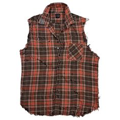 VINTAGE “PUNK” VEST – Expensive Garbage Distress Flannel Shirts Diy, Plaid Cotton Vest For Fall, Fall Plaid Cotton Vest, Sleeveless Vest For Alternative Fashion In Fall, Distressed Cotton Vest For Streetwear, Punk Vest, Flannel Vest, Vest Fits, Upcycle Clothes Diy