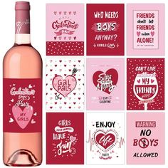 a bottle of wine with valentine's day greetings on the front and back