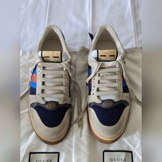 Excellent Condition Only Worn A Few Times On Special Occasions And Cleaned After Each Wear. Size Is 10us. Gucci Ace Sneakers, Gucci Shoes Sneakers, Black High Top Sneakers, Beige Sneakers, Shoes Gucci, Black Leather Sneakers, Gucci Sneakers, Gucci Monogram, Crystal Shoes