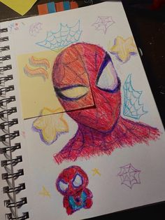 a drawing of a spider man with his eyes closed and hands on top of it