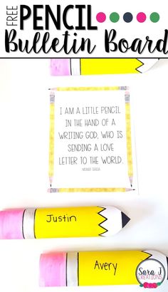 two crayons with the words pencil bulletin board written on them and an image of a