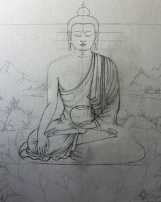 shakyamuni buddha, enlightenment Buddha Thanka Paintings, Gautama Buddha Drawing, Buddha Draw, Buddha Canvas Art, Disney Drawing Tutorial, Buddha Painting Canvas, Tibetan Buddha