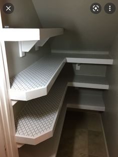 an empty pantry with shelves in it