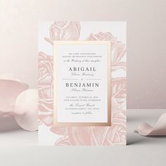 Vintage Wedding Invitations luxe blush rose gold vintage botanical wedding foil invitation vintage rose floral moody fall winter wedding invitations elegant classic wedding formal luxury modern bold gold frame painterly botanical floral traditional flower illustration sophisticated romantic blooms stylish calligraphy script blush pink and rose gold Bold Wedding Invitations, Botanical Rose, String Lights Wedding