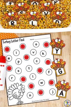 a turkey letter find and write activity for kids to practice their phonicic skills