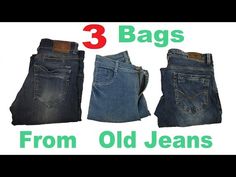 three different types of jeans with the words 3 bags from old jeans on top and bottom