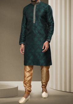 Men's Traditional Party Wear Kurta Pajama - db20416 Unstitched Jacquard Sets For Festive Occasions, Fitted Green Kurta For Puja, Green Fitted Kurta For Puja, Green Brocade Kurta For Festivals, Green Banarasi Silk Traditional Wear With Long Sleeves, Festival Green Brocade Kurta, Fitted Jacquard Set For Festive Occasions, Festive Fitted Jacquard Set, Jamawar Long Sleeve Kurta For Traditional Ceremonies