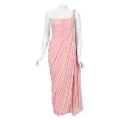 1958 Jean Dessès Haute Couture Documented Pink Ruched Silk Chiffon Goddess Gown For Sale at 1stDibs Jean Dessès, Madame Gres, Goddess Gown, John Galliano, Silk Chiffon, Pale Pink, Summer Collection, Fashion Inspo Outfits, Christian Dior