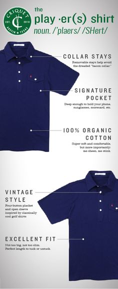 The search for the perfect polo ends here | The Players Shirt, featuring removable collar stays and made from super soft 100% Organic Cotton | Criquet Shirts | Austin, TX Classic Navy Polo Shirt With Johnny Collar, Classic Relaxed Fit Polo Shirt For Golf, Classic Navy Polo Shirt With Placket Detail, Classic Navy Polo Shirt With Placket, Classic Navy Polo Shirt, Classic Short Sleeve Polo Shirt With Pockets, Classic Blue Polo Shirt With Pockets, Navy Polo Collar Top With Pockets, Classic Blue Button-up Polo Shirt