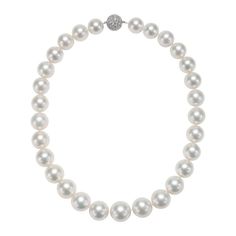 White South Sea Pearl Necklace with 18 Karat White Gold Diamond Pave Clasp | From a unique collection of vintage Choker Necklaces at https://www.1stdibs.com/jewelry/necklaces/choker-necklaces/. Luxury Pearl Necklace With Diamond Accents In Diamond White, Luxury Pearl Necklaces With Round Beads, Classic Round Bridal Necklace, Classic Pearl Necklaces With Polished Beads, Luxury Pearl White Round Beads Necklace, Luxury Pearl White Necklace With High Luster, Luxury Pearl White Round Bead Necklaces, Luxury Pearl White Necklaces With Round Beads, Luxury Pearl Necklace With Polished Beads