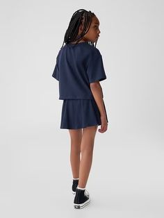 Kids Skort Outfit Set | Gap Casual Cotton Short Set With Short Sleeves, Casual Cotton Crew Neck Short Set, Casual Cotton Short Set With Crew Neck, Casual Short Sleeve Short Set, Sporty Short Sleeve Short Set For Summer, Sporty Short Set With Short Sleeves For Summer, Sporty Cotton Short Set With Short Sleeve, Casual Summer Sets By Gap, Summer Casual Sets By Gap