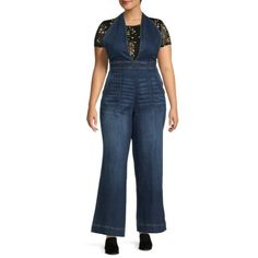 Be bold in Dollhouse Juniors Plus Size Plunging Neckline Denim Jumpsuit. Crafted in a lightweight denim with a touch of stretch, the figure-flattering look is body-skimming through the hip and relaxed through the thigh, ending in a flared leg to balance the plunging V-neck bodice. Crisscross back straps are adjustable for a perfect fit. Bonus: Lots of pockets to hold essentials! Dress it up with a pair of heeled sandals or booties. Size: 22W.  Color: Blue.  Gender: female.  Age Group: kids. Fitted Denim Jumpsuit With Bib Front, Plus Dresses, Denim Jumpsuit, Blue Gender, Be Bold, Dress Romper, Plunging Neckline, Heeled Sandals, Gender Female