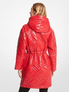 DIAGONAL QUILT LONG PFFR Fall Nylon Outerwear With Drawstring, Fall Nylon Puffer Jacket With Drawstring Hood, Quilted Nylon Puffer Jacket For Spring, Spring Quilted Nylon Puffer Jacket, Puffer Coat Style, Michael Kors Coats, Diagonal Quilt, Michael Kors Outlet, Quilted Puffer Jacket