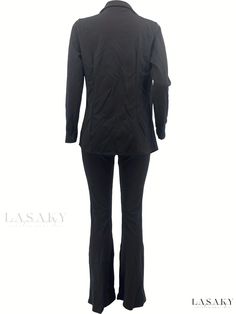 Lasaky - Exquisite Matching Ensemble: Sophisticated Double Breasted Lapel Blazer and Sleek Wide Leg Pants Set, Womens Fashion Attire Elegant Stretch Sets With Long Pants, Chic Stretch Office Sets, Chic Stretch Trousers Sets, Fall Care, Lapel Blazer, Fashion Attire, Double Breasted, Wide Leg Pants, Sleek