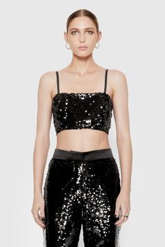 Elevate your style to new heights with our Jane Sequin Top, an elevated masterpiece designed for versatility. Whether you're dressing up for a special occasion or adding a touch of glam to your everyday wardrobe, this top will become your go-to choice for a sophisticated look. | Rebecca Minkoff Jane Sequin Top In Black - Size S Leather Outerwear, Shoe Size Conversion, Sequin Top, Dress Top, Everyday Wardrobe, Sophisticated Look, Dance Costumes, Tube Top, Rebecca Minkoff