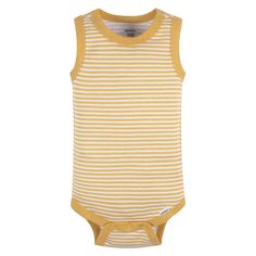 Onesies® brand bodysuits are a must-have for your baby's wardrobe. This pack of bodysuits comes in a range of blue, yellow, and gray colors with both solids and stripes, making them perfect for your baby boy. Made from 100% cotton, these baby bodysuits are soft, comfortable, and gentle on your baby's delicate skin. Thoughtfully designed with a snap closure for easy diaper changes and easy to care for, simply toss them in the washing machine and dryer for hassle-free cleaning. Our essentials have Sleeveless Cotton Onesie For Playtime, Fitted Sleeveless Onesie For Playtime, Yellow Cotton Bodysuit For Playtime, Yellow Cotton Bodysuit For Summer, Fitted Sleeveless Bodysuit For Playtime, Fitted Yellow Bodysuit For Playtime, Yellow Fitted Bodysuit For Playtime, Yellow Sleeveless Casual Bodysuit, Casual Yellow Sleeveless Bodysuit