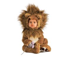 a baby in a lion costume sitting on the ground