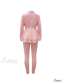 Eromis – Sophisticated Long Sleeve Ruffled Hem Tunic Pantsuits with Solid Deep V Neck, Exuding Elegance and Style, Perfect for Modern Womens Fashion Pink Ruffled Evening Sets, Chic Peplum Evening Set, Elegant Fitted Peplum Sets, Chic Evening Peplum Set, Fitted Suit For Night Out In Spring, Fitted Long Sleeve Summer Pantsuit, Summer Long Sleeve Fitted Pantsuit, Elegant Spring Peplum Sets, Spring Evening Peplum Set