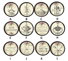 the letters and numbers for different types of kitchen utensils are shown in this set