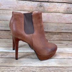 This Is A Pair Of Gianni Bini Heeled Ankle Boots. New Without Box. Size 8.5m Color: Brown See Photos For Details From A Smoke Free Home Faux Leather Ankle Boot Heels With Reinforced Heel, Ankle Boot Heels With Padded Ankle And Medium Width, Brown High Heel Boots With Padded Ankle, Brown High Heeled Boots With Padded Ankle, Brown High Heel Boots With Padded Heel, Brown Ankle Boots With Padded Ankle, Brown Padded Ankle Boot Heels, Brown Ankle-high Heels With Padded Heel, Brown Ankle-high Platform Heels