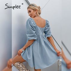 Brand Name: SIMPLEESilhouette: A-LINEOrigin: CN(Origin)Season: SummerNeckline: V-NeckSleeve Style: Lantern SleeveStyle: vintageDresses Length: Above Knee, MiniMaterial: CottonAge: Ages 18-35 Years OldModel Number: S21DR9002Sleeve Length(cm): ShortGender: WOMENWaistline: empirePattern Type: Solid Mens Summer Pants, Plaid Jacket Women, Sundress Casual, Women's A Line Dresses, Office Dresses For Women, Mini Dress Fashion, Spring Women, College Fashion, Lantern Sleeve