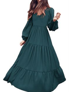 Flowy A-line Maxi Dress For Fall, Green Billowy Maxi Dress, Billowy Green Dress, Green Chiffon Maxi Dress For Fall, Flowy Solid Color Dress For Fall, Flowy Solid Color Maxi Dress For Spring, Flowy Green Midi Dress Solid Color, Flowy Green Maxi Dress For Fall, Green Flowy Maxi Dress For Fall