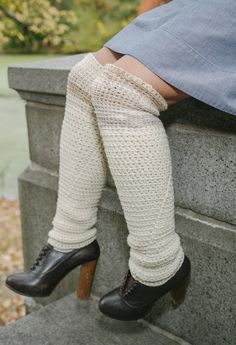 "The Seashell leg warmers are sweaters for your legs. Crafted with a self striping hand-dyed wool yarn to create the gray, light brown, taupe and ivory stripes that hit the knee with cream wool yarn for the main length of the warmers. These colors remind me of the various pale tones that are common in seashells. Wear these leg warmers knee high or scrunched down to stay toasty through fall, winter and spring! MATERIALS cream: 100% wool yarn stripes: 100% hand-dyed wool yarn CARE hand wash cold l Cozy Over-the-knee Leg Warmers For Fall, Cozy Over-the-knee Fall Leg Warmers, Fitted Knit Leg Warmers For Cold Weather, Hand Knitted Knee-high Socks For Winter, Hand Knitted Knee-high Winter Socks, Cream Knee-high Socks For Winter, Crochet Stretch Leg Warmers, Fitted Over The Knee Leg Warmers For Winter, Cozy Over-the-knee Leg Warmers For Winter