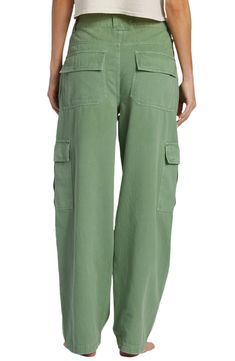 March to a utilitarian beat in these cargo pants cut from crisp cotton with a on-trend wide legs and plenty of pockets for all your daily essentials. 28" inseam; 18" leg opening; 12" front rise; 14" back rise (size 29) Zip fly with button closure Front slant pockets; back flap-patch pockets; cargo flap-patch pockets 100% cotton Hand wash, line dry Imported Cheap Khaki Utility Bottoms, Trendy Cheap Cotton Cargo Pants, Affordable Workwear Jeans With Multiple Pockets, Affordable Ankle-length Utility Cargo Pants, Cheap Cotton Utility Pants, Cheap Utility Workwear Bottoms, Affordable Utility Jeans For Workwear, Affordable Workwear Jeans With Patch Pockets, Cheap Utility Bottoms For Fall