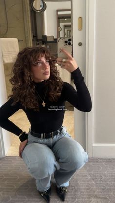 Long Curly Haircuts With Layers And Bangs, Curly Hair Clothes Outfits, Curl Shag Hairstyles, Lob Curly Haircut, Soft Natural Curly Hair, Curly Hair Office Outfits, Curly Hair Outfits Casual Street Styles, Curly Cut Straightened, Naturally Curly Hair Bangs