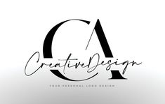 the logo for creative design is shown in black and white, with an artistic font that reads