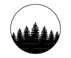 a black and white silhouette of trees in a circle with the word svg on it