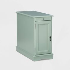 a white cabinet with an open door