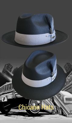 Goldline fine finish Black Viejo made with the finest cotton string, 2 1/2 brim, Gray band,real feather,pearl pin. Choice of flip up or down brim Classic Adjustable Gray Hat Band, Classic Adjustable Gray Hats, Classic Gray Adjustable Hat, Adjustable Gray Wide Brim Hat Bands, Gray Adjustable Flat Brim Fedora, Gray Fedora With Curved Brim For Summer, Adjustable Gray Fedora For Summer, Black Flat Bill Fedora For Summer, Black Flat Bill Hat Bands For Summer