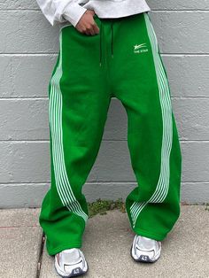 Men Loose Fit Slogan Graphic Drawstring Waist Sweatpants Green    Fabric Colorblock,Letter,Striped Wide Leg Slight Stretch All Men Clothing, size features are:Bust: ,Length: ,Sleeve Length: Men Sweatpants, Jogging Pants, Side Stripe, Men's Sweatpants, Men Clothing, Green Fabric, Mens Sweatpants, Mens Bottom, Drawstring Waist