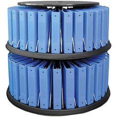 three tiered blue plastic storage rack for magazines