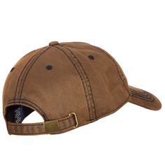 Washed Deluxe Unstructured Wax Cotton Cap65% cotton, 32% polyester and 3% PU.One size, up to XL.6 panels, low profile, buckle closure and 3 1/2 inches deep crown.2 3/4 inches long bill.Adult/Unisex. Great for any sports, outdoor activities and casual outings.All Season.7 1/2(W) X 11(L) X 4(H) inches.Thick, soft and light material.Hand wash only.Imported. Classic Brown Baseball Cap With Curved Visor, Classic Adjustable Visor Fitted Hat, Adjustable Six-panel Brown Baseball Cap, Brown Adjustable Six-panel Baseball Cap, Classic Adjustable Visor Snapback Hat, Classic Adjustable Snapback Visor Hat, Adjustable Brown Baseball Cap With Curved Bill, Adjustable Brown Dad Hat With Curved Visor, Brown Dad Hat With Curved Visor And Adjustable Fit