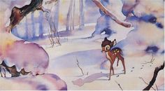 a painting of a deer in the snow