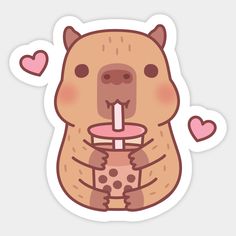 an animal sticker with hearts around it's neck and the face of a bear holding