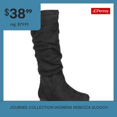 Add timeless pieces to your style this year in flat boots by Journee Collection. These stylish winter boots feature premium faux suede uppers that rise mid-calf and highlight subtle top-stitching. An easy pull-on style completes the design.Features: Buckle, ComfortShoe Heel Height: FlatUpper/Outer Base Material: 100% PolyuretheneSole Material Content: 100% Thermoplastic-RubberToe Type: Round Toe, Closed ToeHeel Style: Flat HeelCountry of Origin: Imported Stylish Winter Boots, Slouch Boots, Slouched Boots, Journee Collection, Flat Boots, Top Stitching, Boots Black, Winter Boots, Timeless Pieces