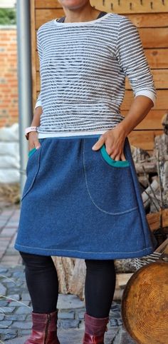 Here I offer an unusual skirt for women. The skirt is made of soft, high-quality walkloden, 100% virgin wool It doesn't scratch and feels soft. It has a great fall and ends just above the knee. Great soft wool fabric in great colors combined with soft cuffs. The skirt has two pockets that are bordered with cuffs. You are welcome to choose the color. One message is enough The waistband is stretchy and ensures a comfortable width. This means you can also wear the skirt over trousers A great piece Skirt Over Trousers, Skirt Winter, Skirt Jeans, Hip Skirt, Women Skirt, Skirt For Women, Winter Skirt, Boiled Wool, Wool Skirt